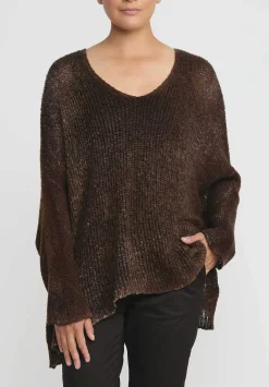 Avant Toi Hand-Painted Loose Knit V-Neck Sweater In Nero Cioccolato Brown