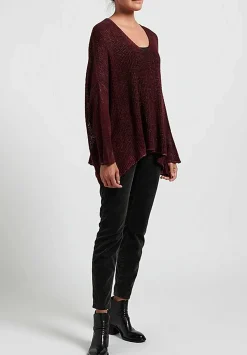 Avant Toi Hand-Painted Loose Knit V-Neck Sweater In Nero Wine Red
