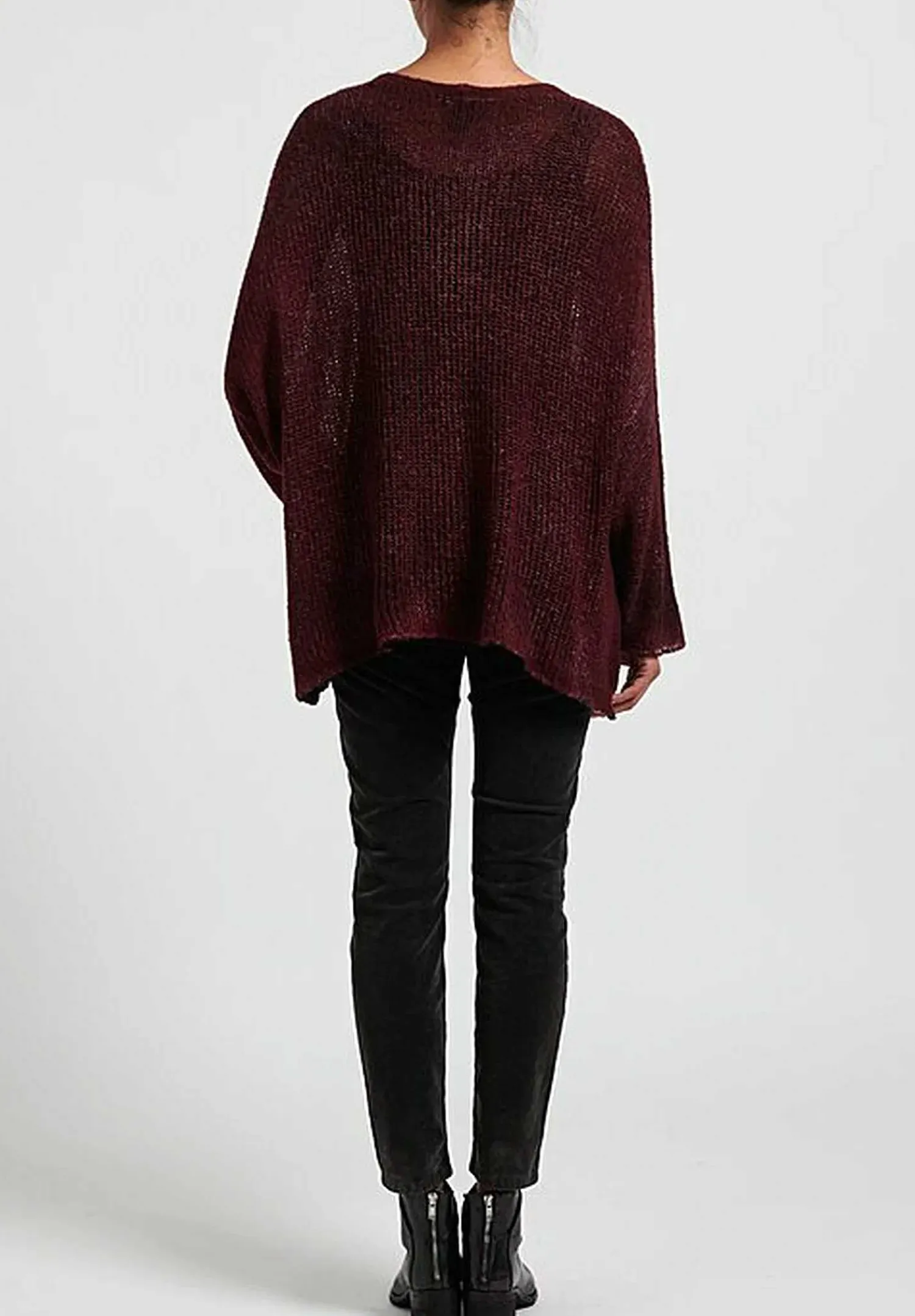 Avant Toi Hand-Painted Loose Knit V-Neck Sweater In Nero Wine Red