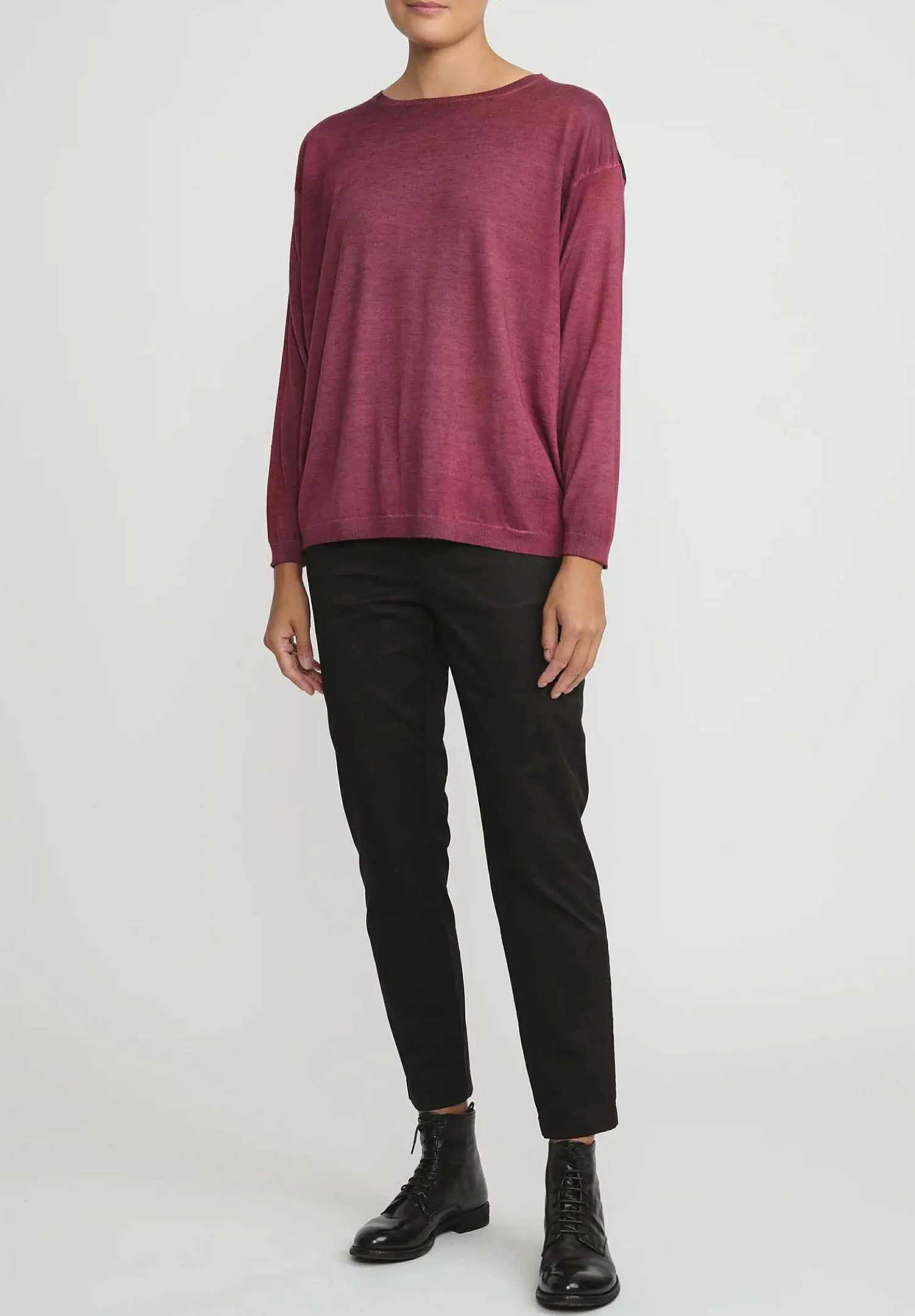 Avant Toi Hand-Painted Maglia Barchetta Sweater With Silk Back In Nero Wine Red