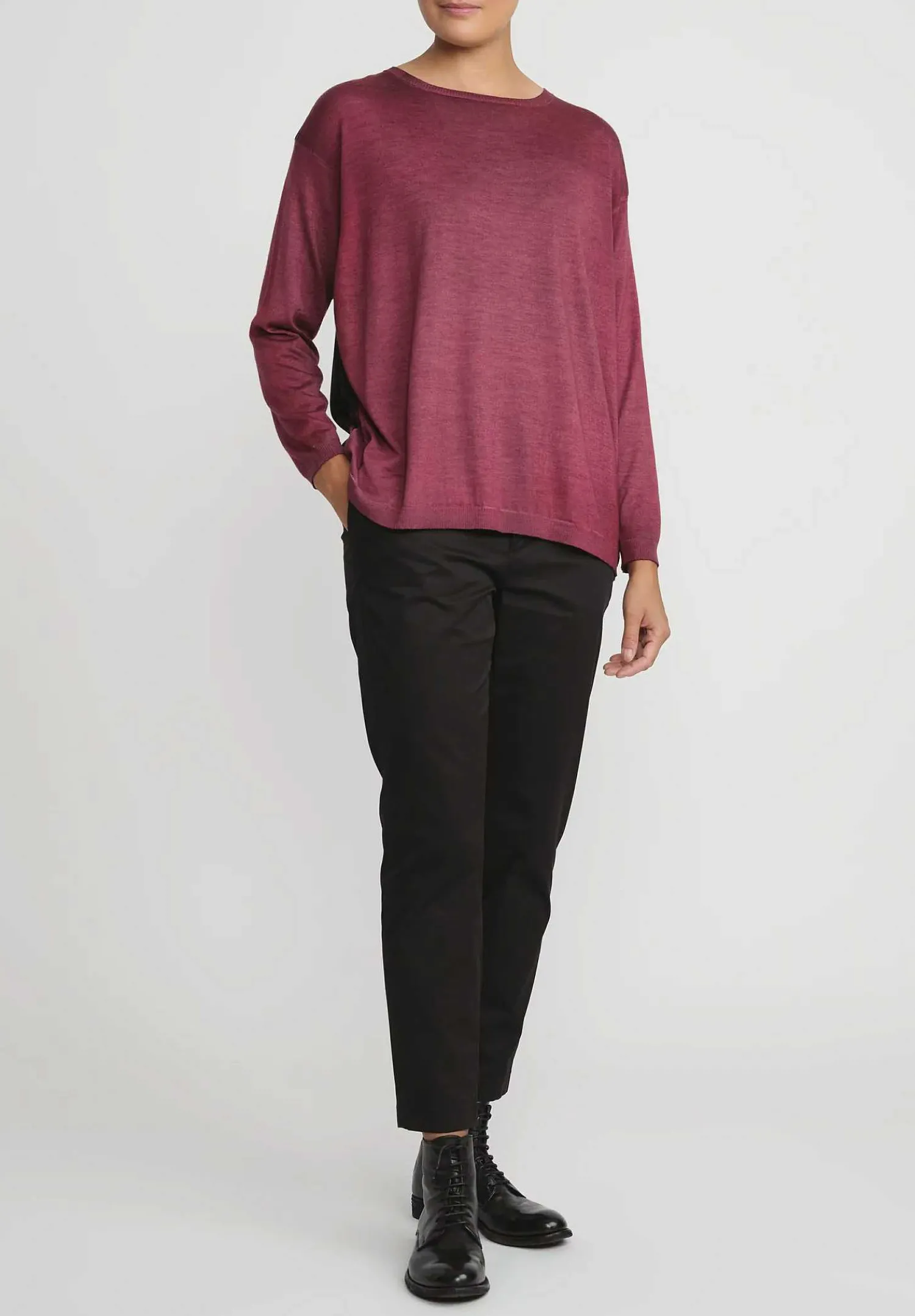 Avant Toi Hand-Painted Maglia Barchetta Sweater With Silk Back In Nero Wine Red