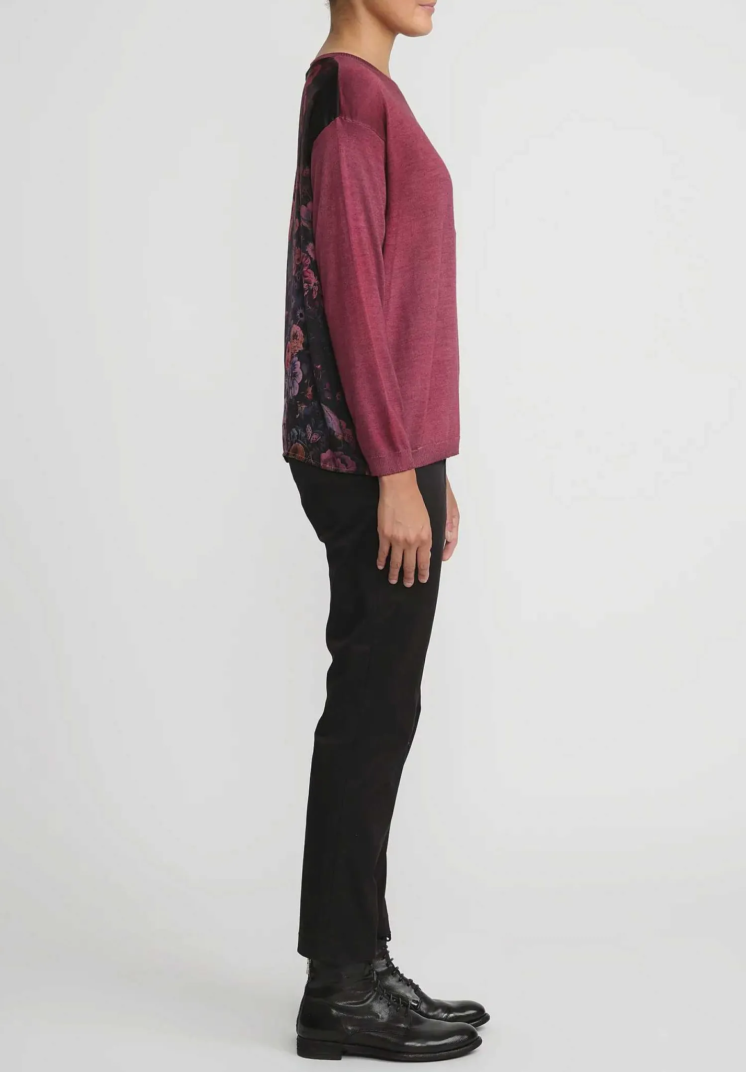 Avant Toi Hand-Painted Maglia Barchetta Sweater With Silk Back In Nero Wine Red