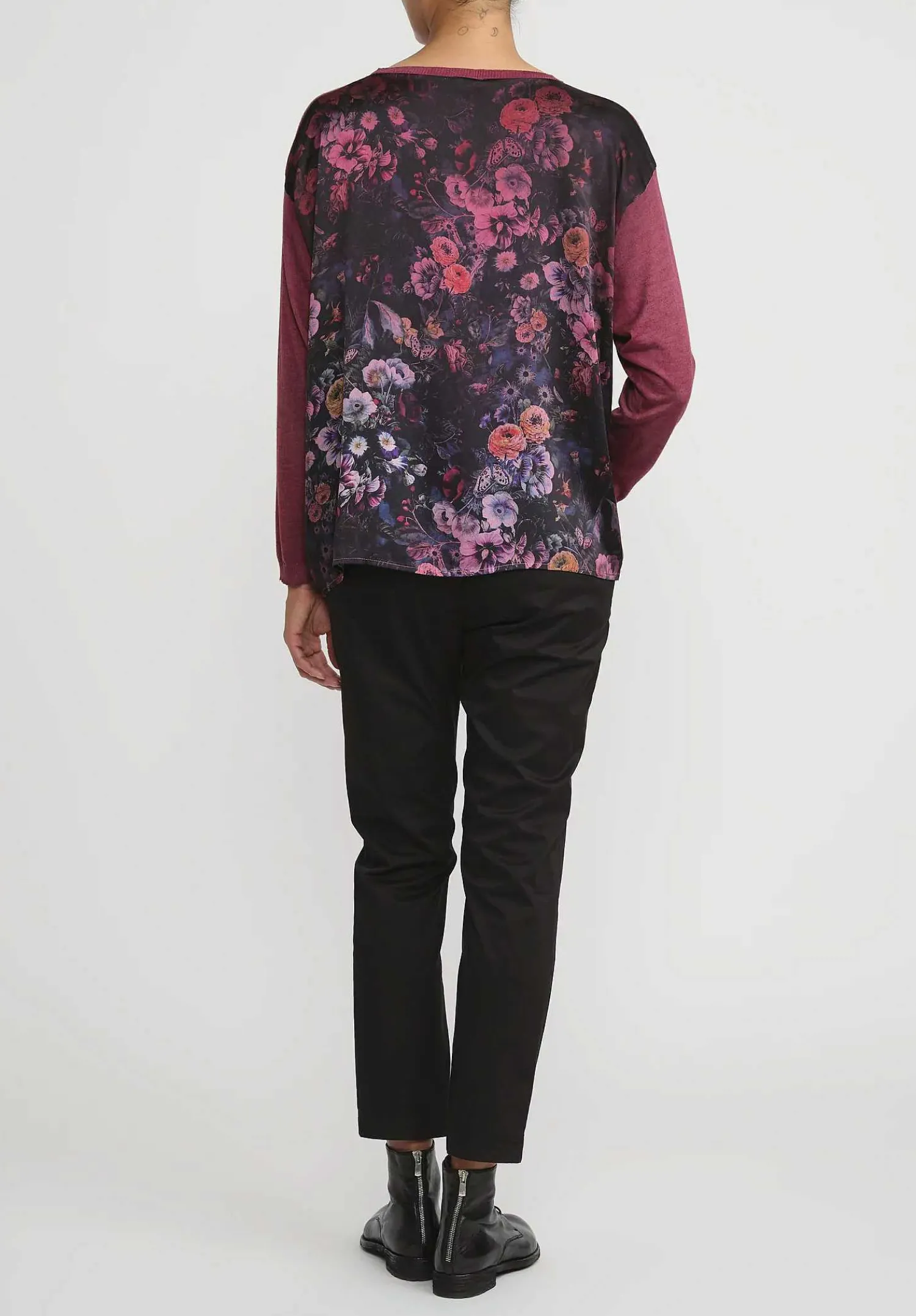 Avant Toi Hand-Painted Maglia Barchetta Sweater With Silk Back In Nero Wine Red