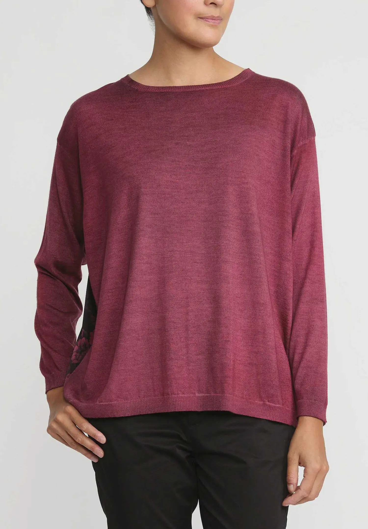 Avant Toi Hand-Painted Maglia Barchetta Sweater With Silk Back In Nero Wine Red