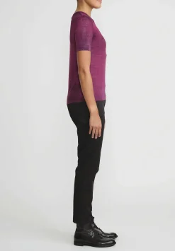 Avant Toi Hand-Painted Rib Knit T-Shirt In Nero Cherry Red