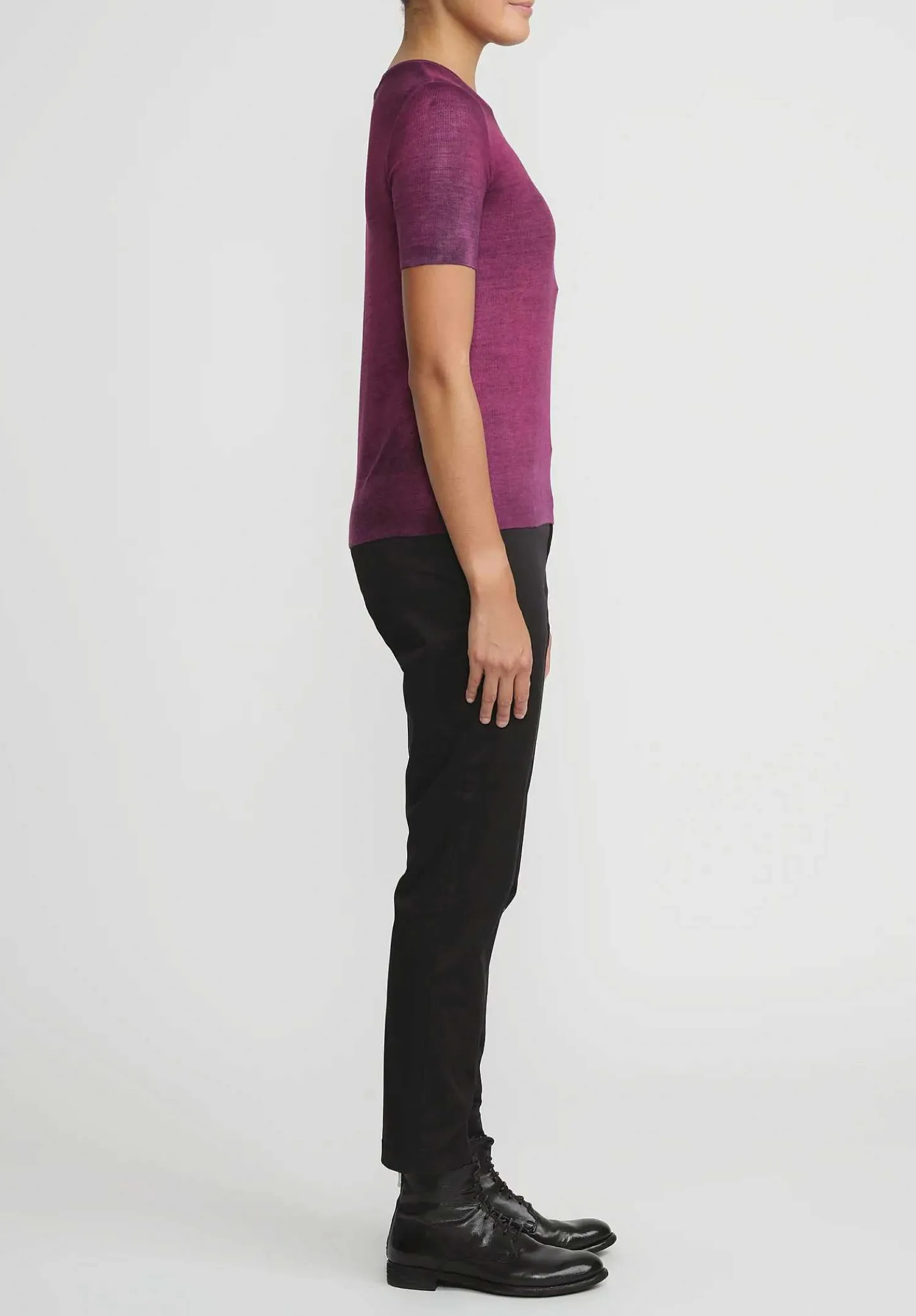 Avant Toi Hand-Painted Rib Knit T-Shirt In Nero Cherry Red