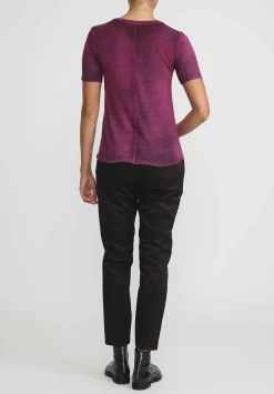 Avant Toi Hand-Painted Rib Knit T-Shirt In Nero Cherry Red