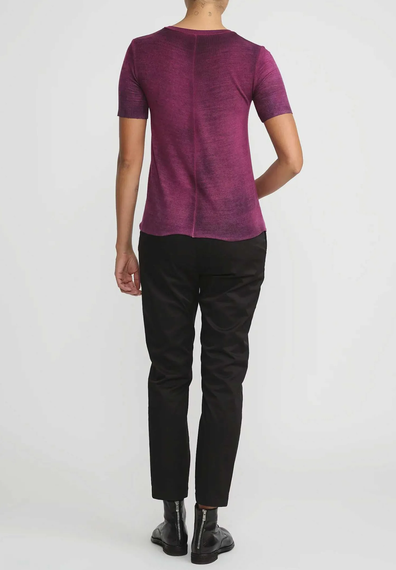 Avant Toi Hand-Painted Rib Knit T-Shirt In Nero Cherry Red