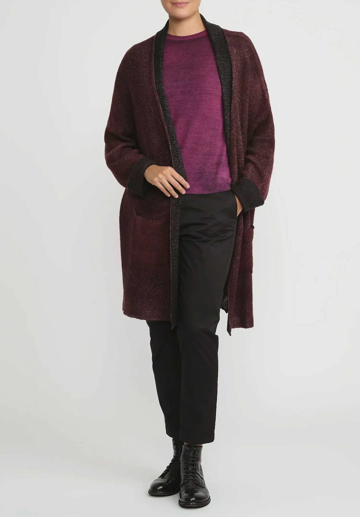 Avant Toi Hand-Painted Rib Knit T-Shirt In Nero Cherry Red