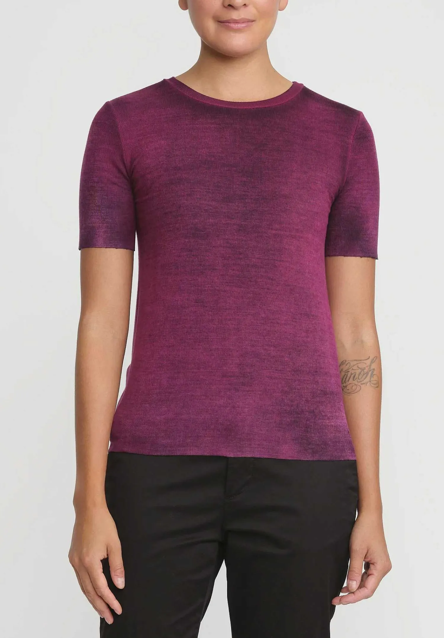 Avant Toi Hand-Painted Rib Knit T-Shirt In Nero Cherry Red