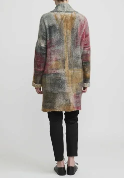 f Cashmere Hand-Painted Shawl Collar Cardigan In Grey & Rust