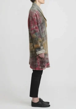 f Cashmere Hand-Painted Shawl Collar Cardigan In Grey & Rust
