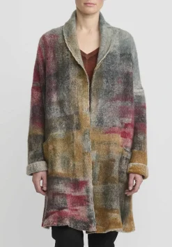 f Cashmere Hand-Painted Shawl Collar Cardigan In Grey & Rust