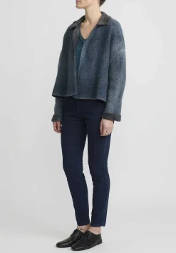 f Cashmere Hand-Painted Short Marianne Cardigan In Blue & Green