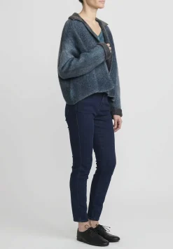 f Cashmere Hand-Painted Short Marianne Cardigan In Blue & Green