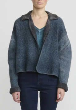 f Cashmere Hand-Painted Short Marianne Cardigan In Blue & Green
