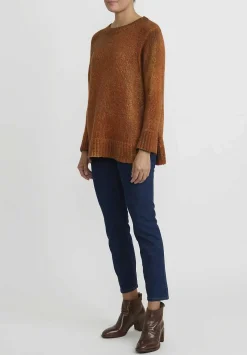 Avant Toi Hand-Painted Side Slit Sweater In Nero Corten Orange