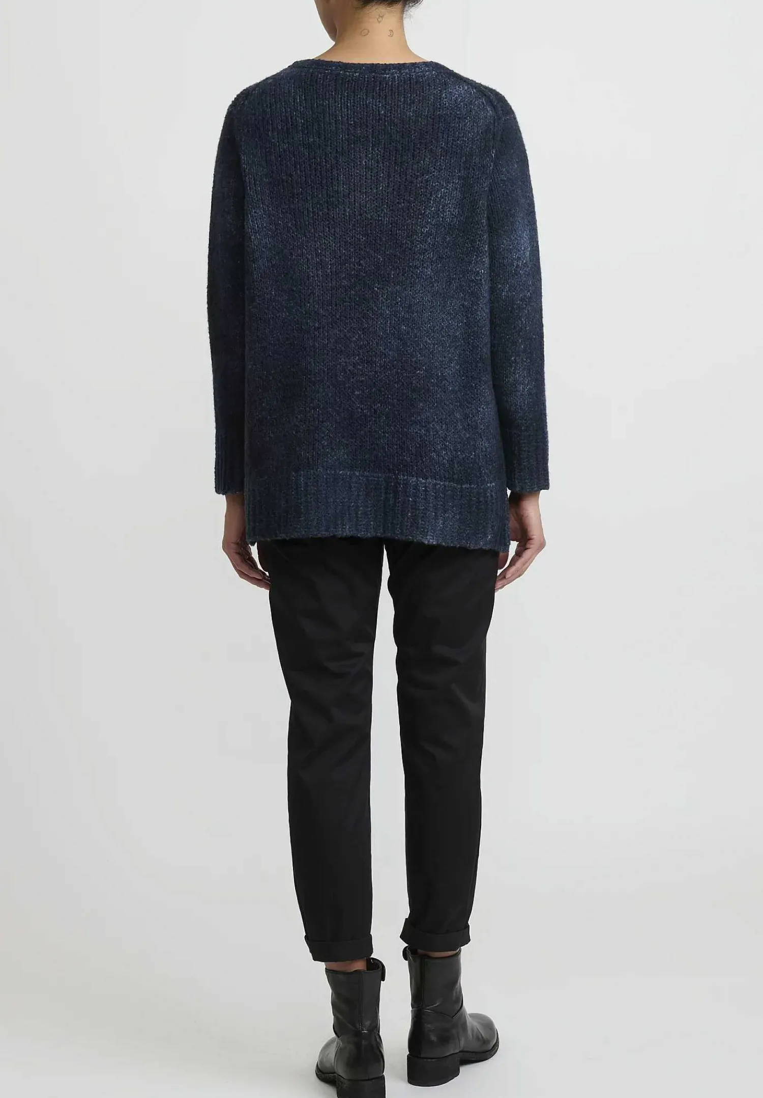 Avant Toi Hand-Painted Side Slit Sweater In Nero Lake Blue