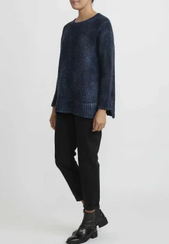Avant Toi Hand-Painted Side Slit Sweater In Nero Lake Blue