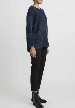 Avant Toi Hand-Painted Side Slit Sweater In Nero Lake Blue