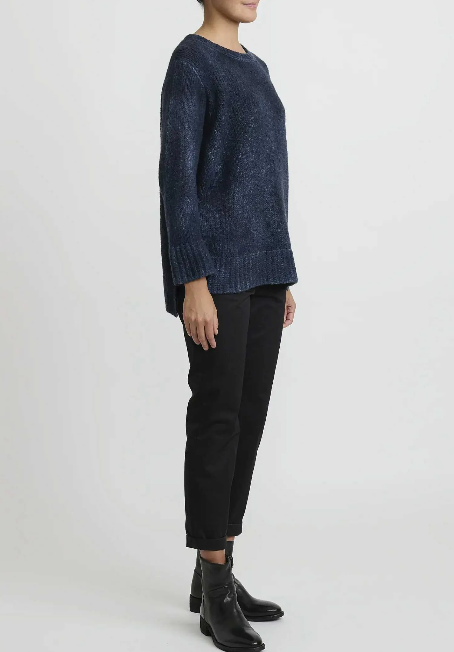 Avant Toi Hand-Painted Side Slit Sweater In Nero Lake Blue