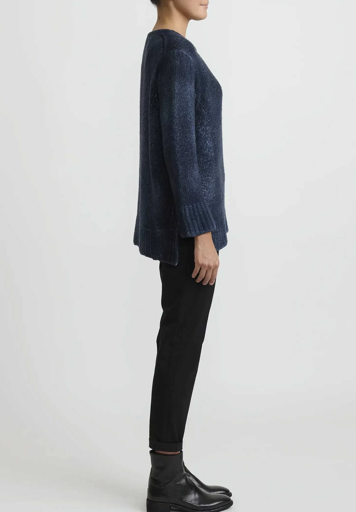 Avant Toi Hand-Painted Side Slit Sweater In Nero Lake Blue