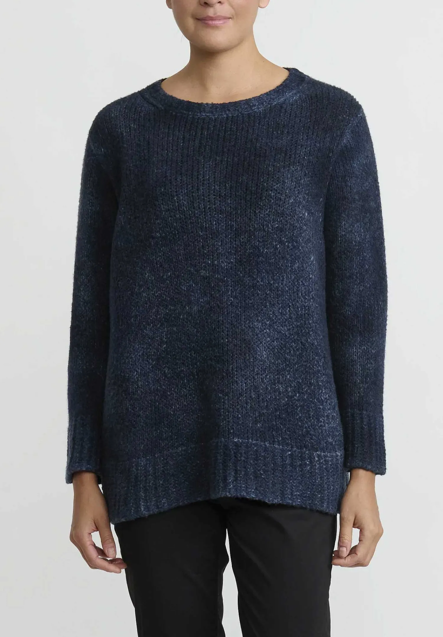 Avant Toi Hand-Painted Side Slit Sweater In Nero Lake Blue