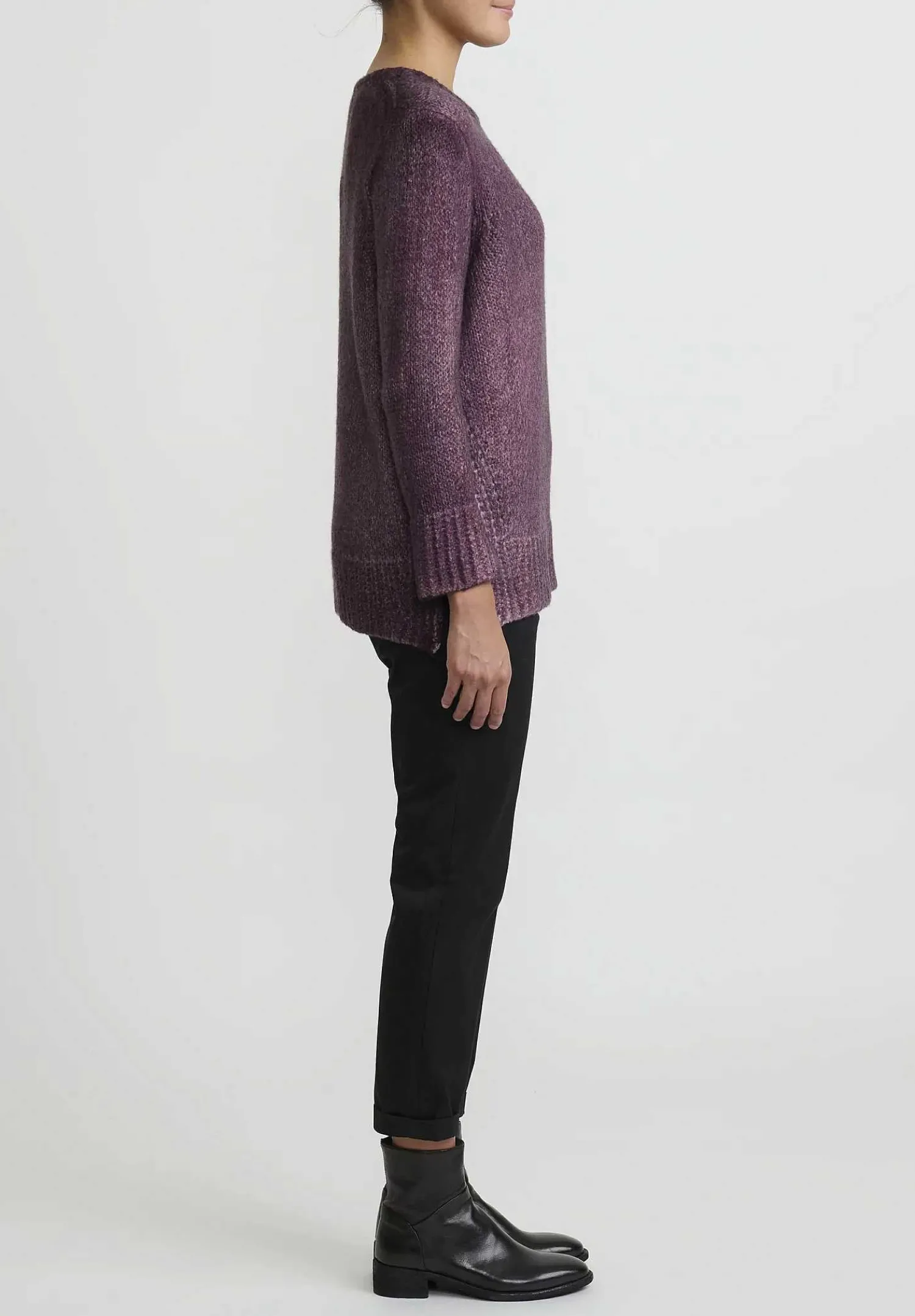 Avant Toi Hand-Painted Side Slit Sweater In Nero Rhubarb Purple