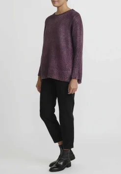 Avant Toi Hand-Painted Side Slit Sweater In Nero Rhubarb Purple