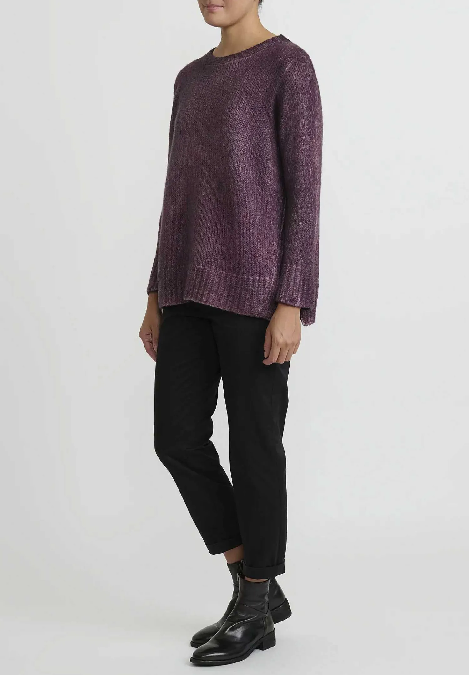 Avant Toi Hand-Painted Side Slit Sweater In Nero Rhubarb Purple