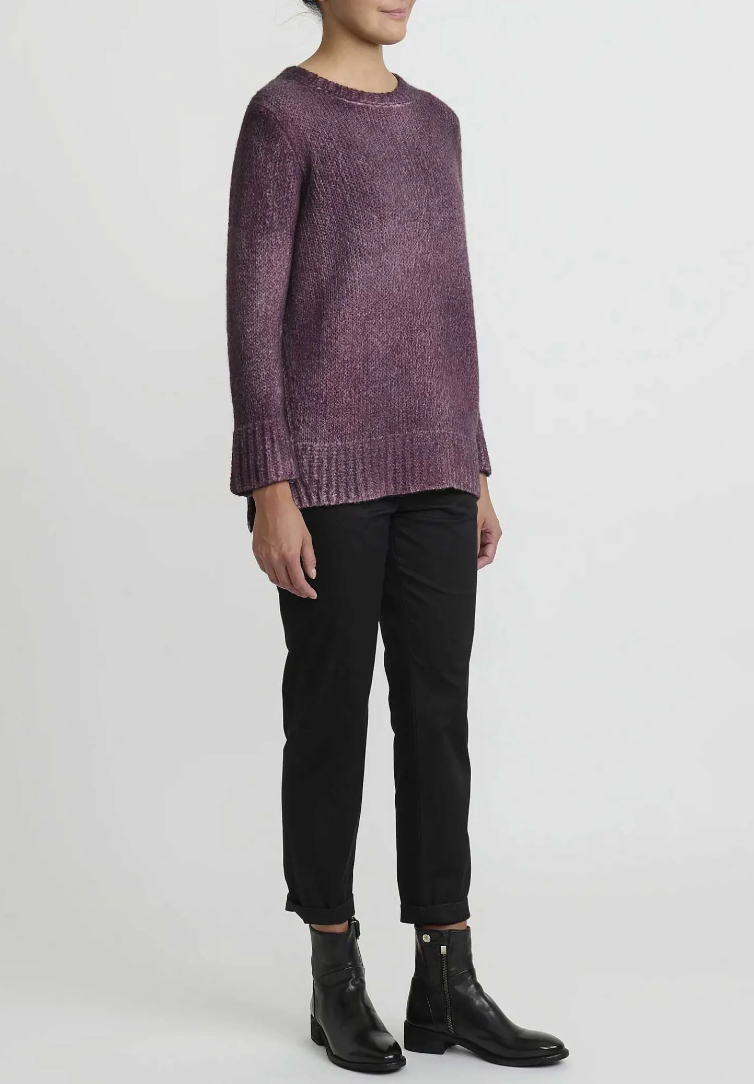 Avant Toi Hand-Painted Side Slit Sweater In Nero Rhubarb Purple