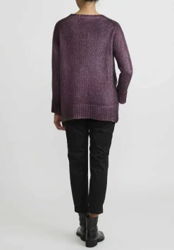 Avant Toi Hand-Painted Side Slit Sweater In Nero Rhubarb Purple