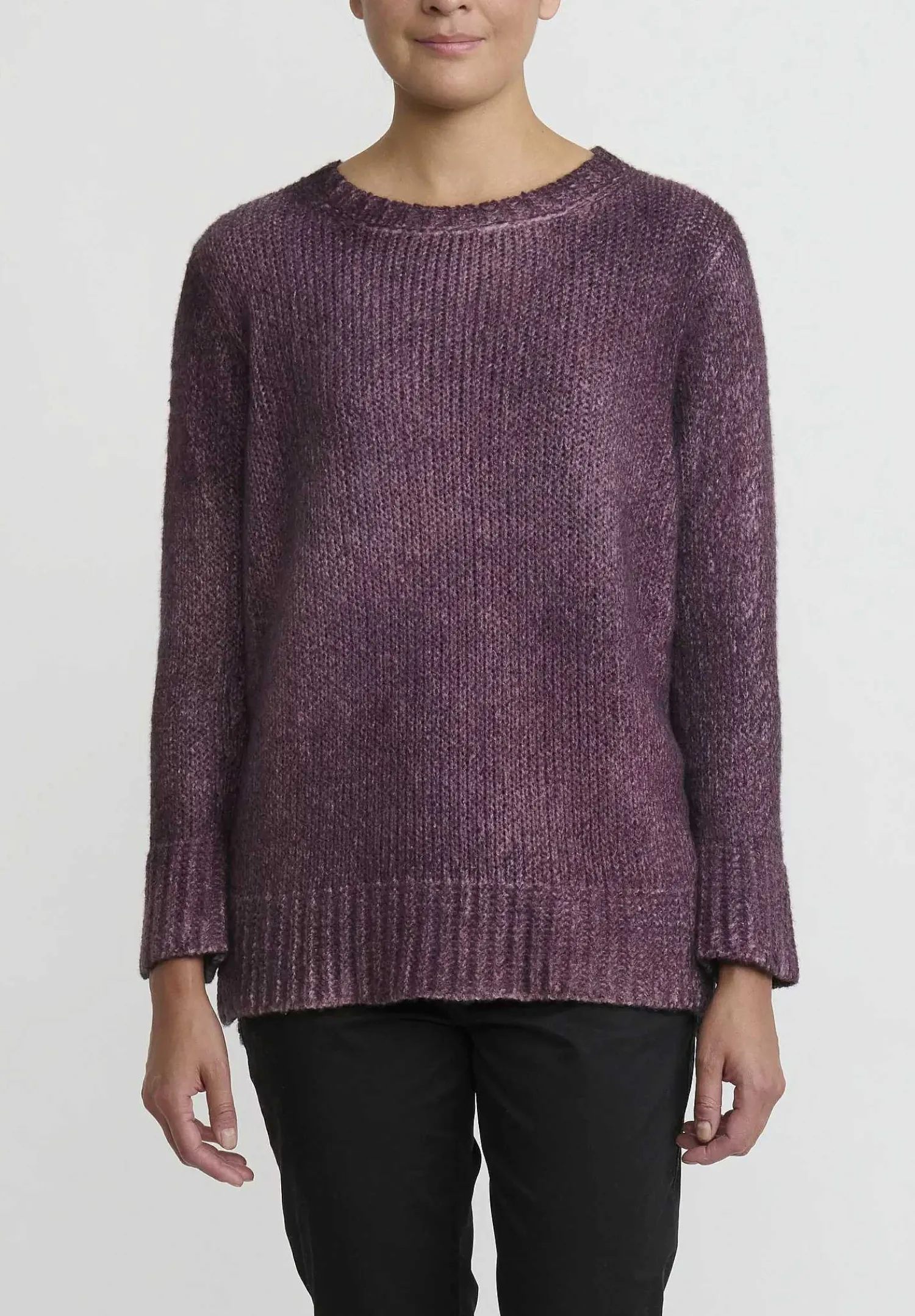 Avant Toi Hand-Painted Side Slit Sweater In Nero Rhubarb Purple