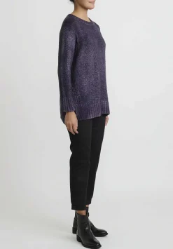 Avant Toi Hand-Painted Side Slit Sweater In Nero Mauve Purple