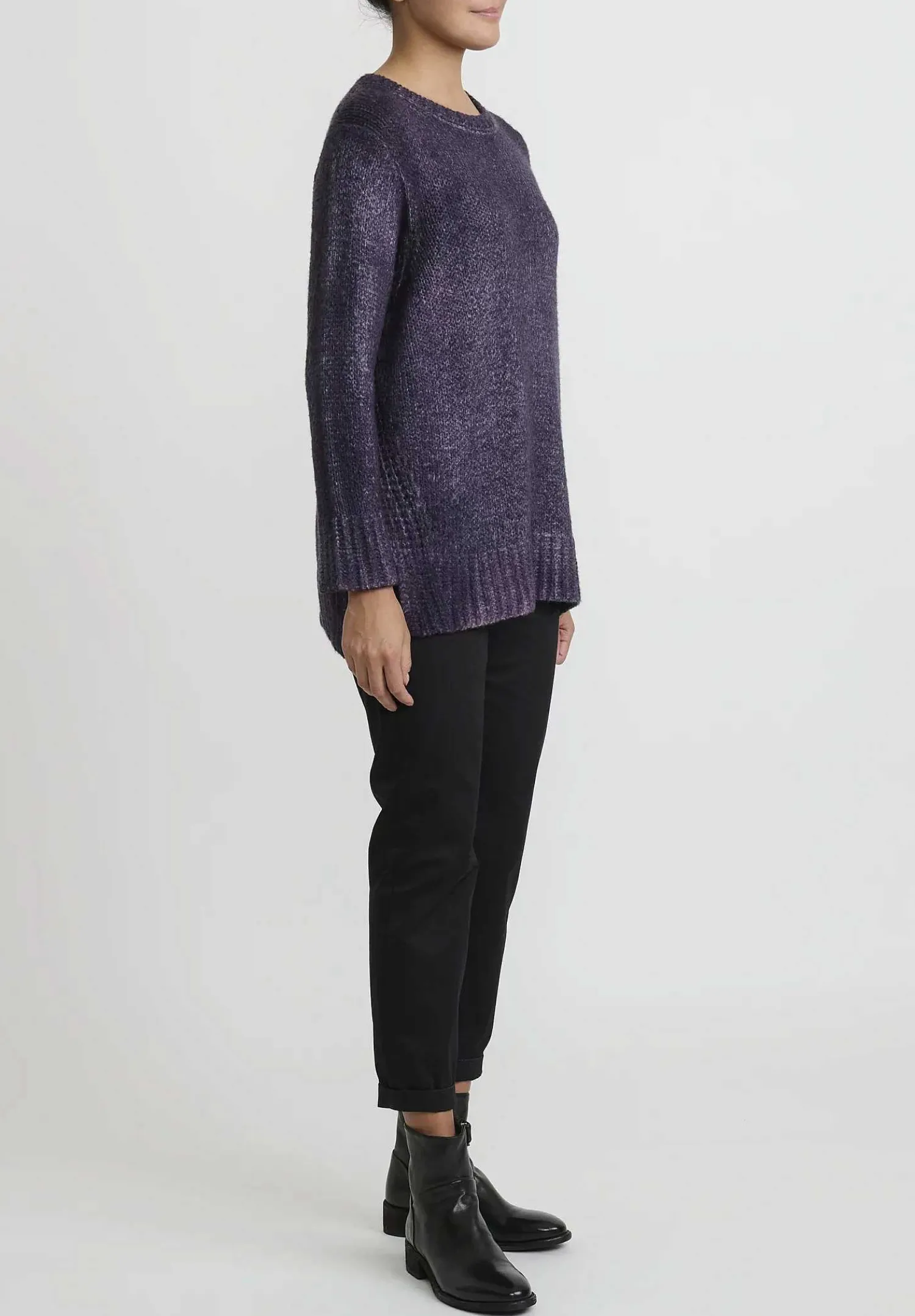 Avant Toi Hand-Painted Side Slit Sweater In Nero Mauve Purple