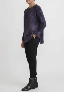 Avant Toi Hand-Painted Side Slit Sweater In Nero Mauve Purple