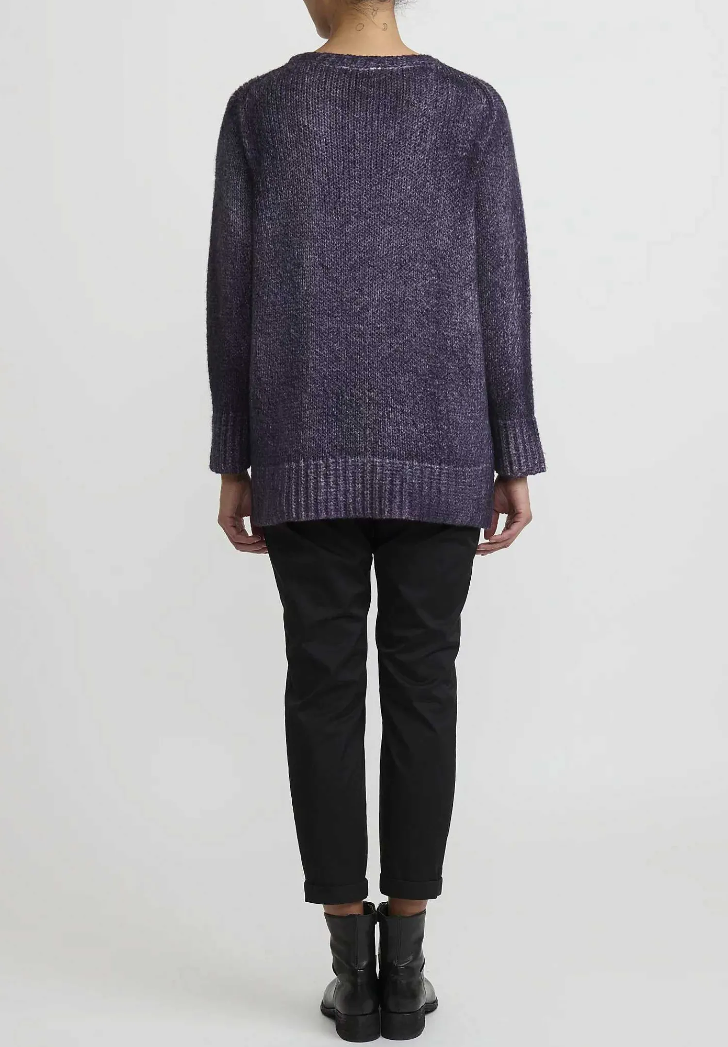 Avant Toi Hand-Painted Side Slit Sweater In Nero Mauve Purple