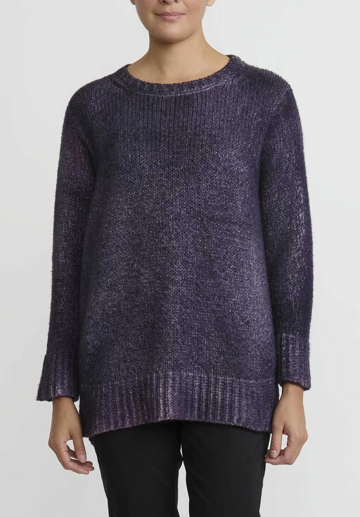 Avant Toi Hand-Painted Side Slit Sweater In Nero Mauve Purple