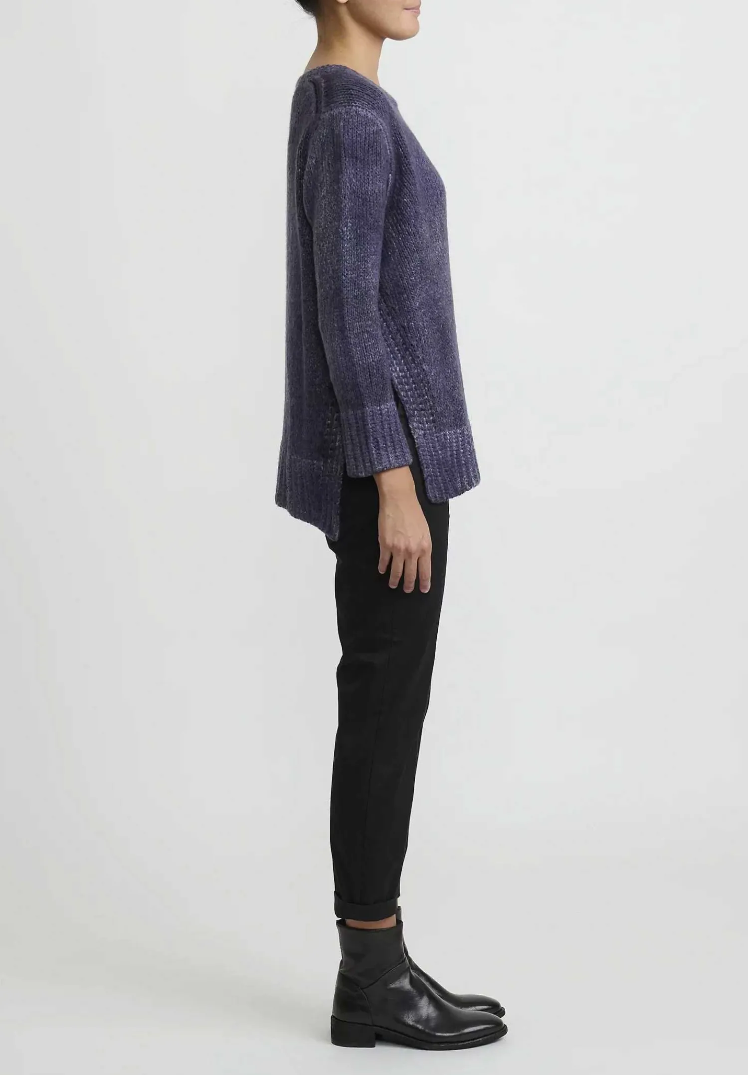 Avant Toi Hand-Painted Side Slit Sweater In Nero Prune Purple