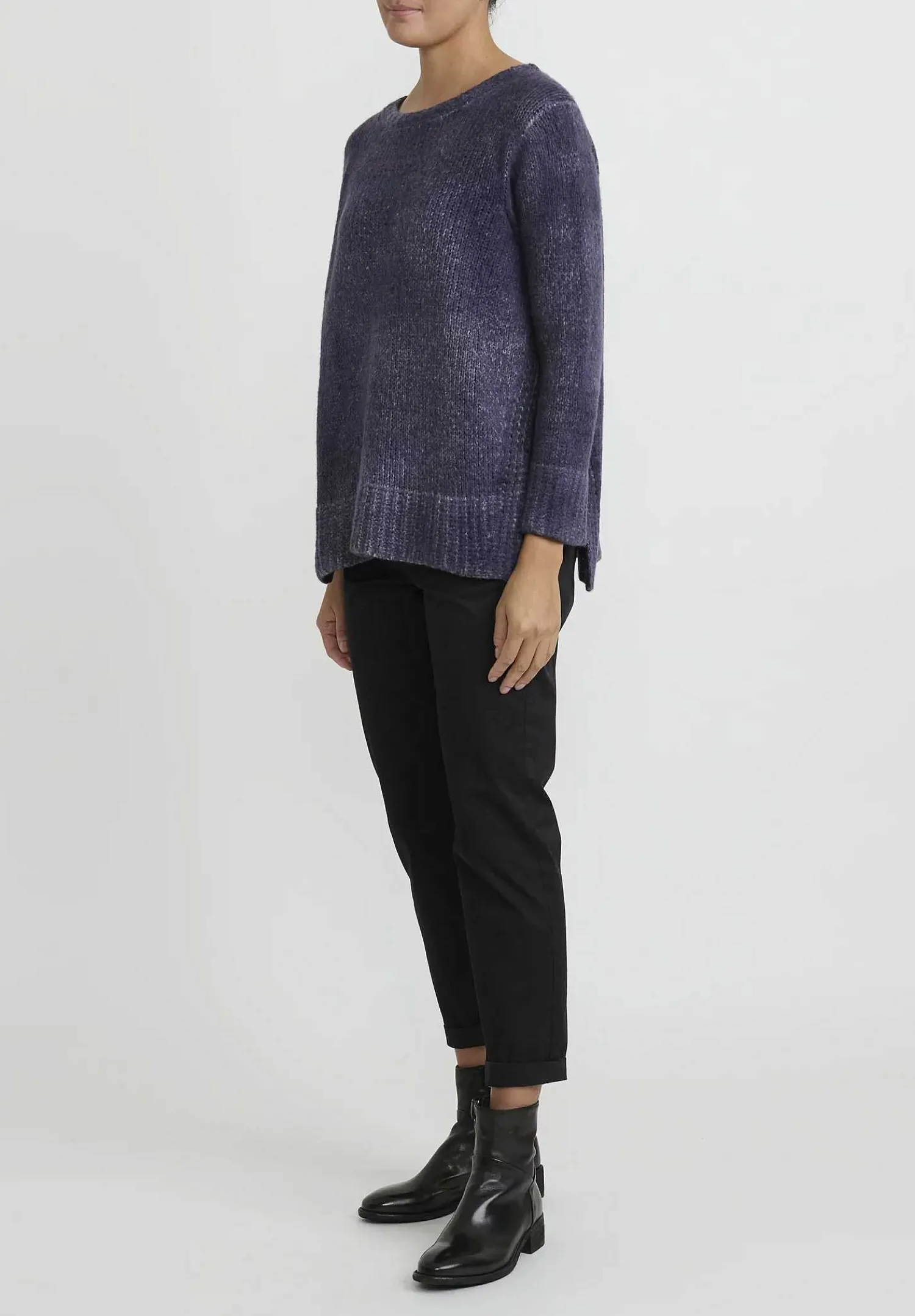 Avant Toi Hand-Painted Side Slit Sweater In Nero Prune Purple