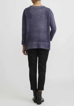 Avant Toi Hand-Painted Side Slit Sweater In Nero Prune Purple