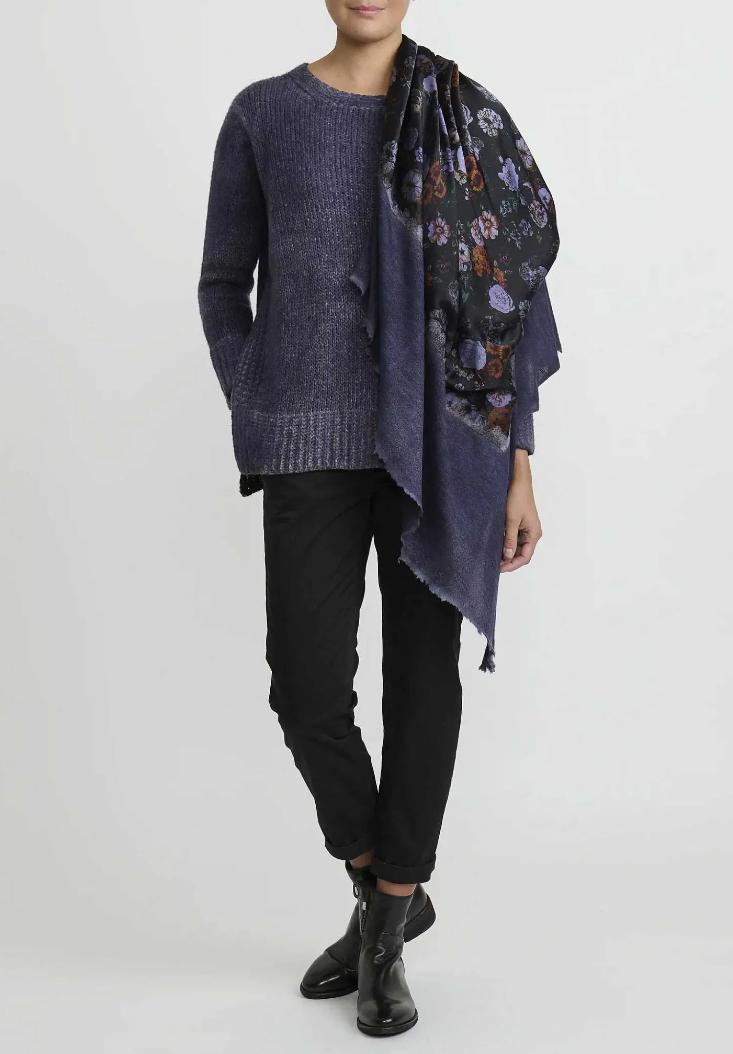 Avant Toi Hand-Painted Side Slit Sweater In Nero Prune Purple