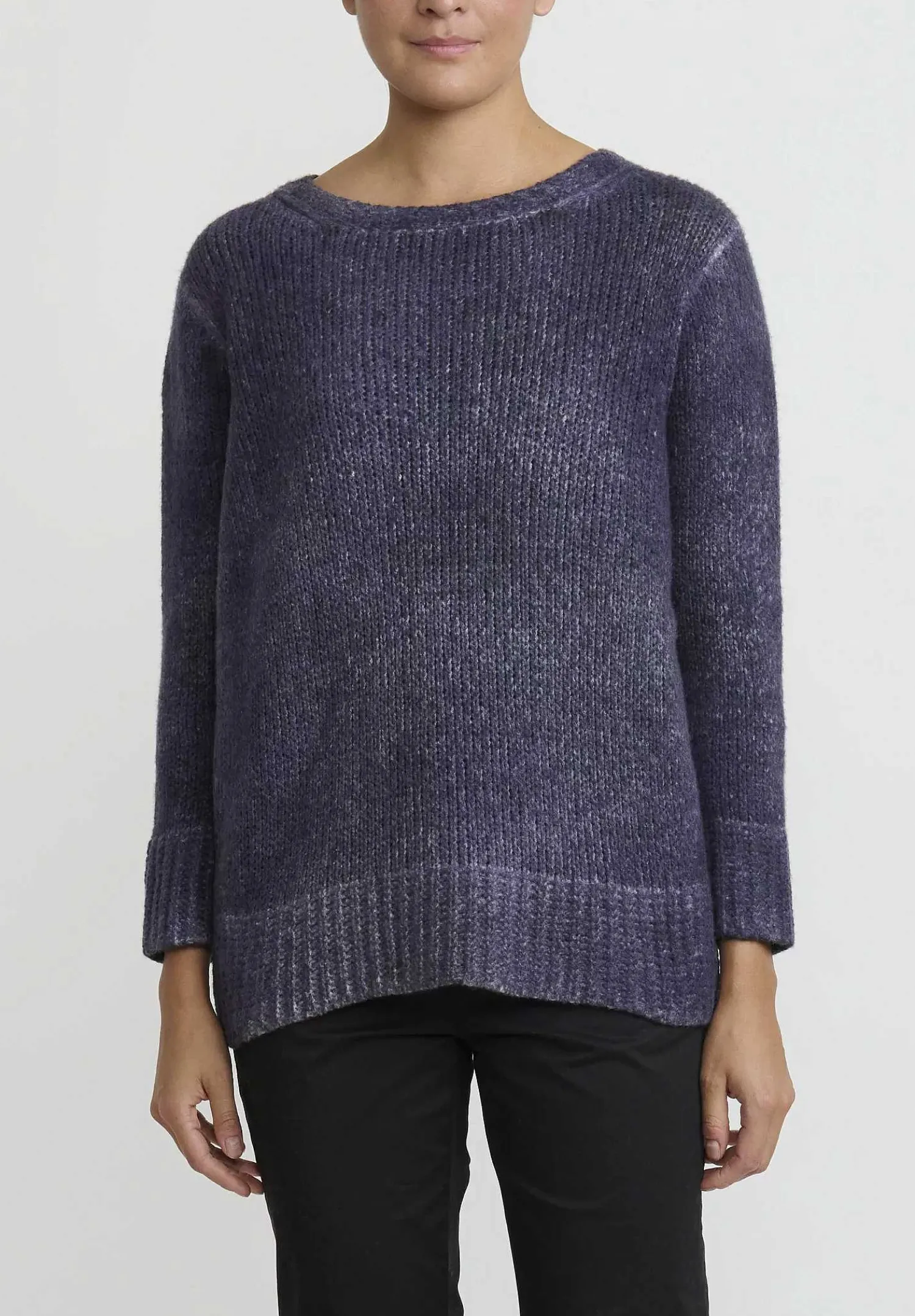 Avant Toi Hand-Painted Side Slit Sweater In Nero Prune Purple