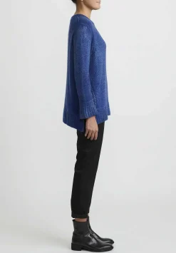 Avant Toi Hand-Painted Side Slit Sweater In Nero Ocean Blue