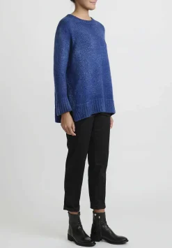 Avant Toi Hand-Painted Side Slit Sweater In Nero Ocean Blue