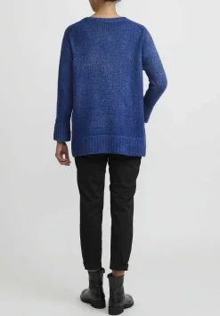Avant Toi Hand-Painted Side Slit Sweater In Nero Ocean Blue