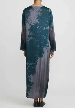 Avant Toi Hand-Painted Silk Lunga Dress In Velo Nero & Forest Green