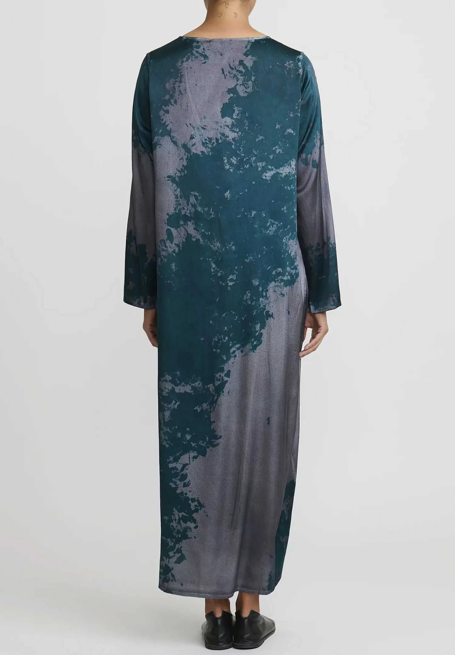 Avant Toi Hand-Painted Silk Lunga Dress In Velo Nero & Forest Green