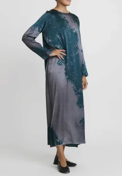 Avant Toi Hand-Painted Silk Lunga Dress In Velo Nero & Forest Green