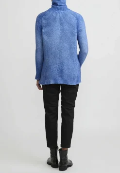 Avant Toi Hand-Painted Turtleneck Sweater In Ocean Blue